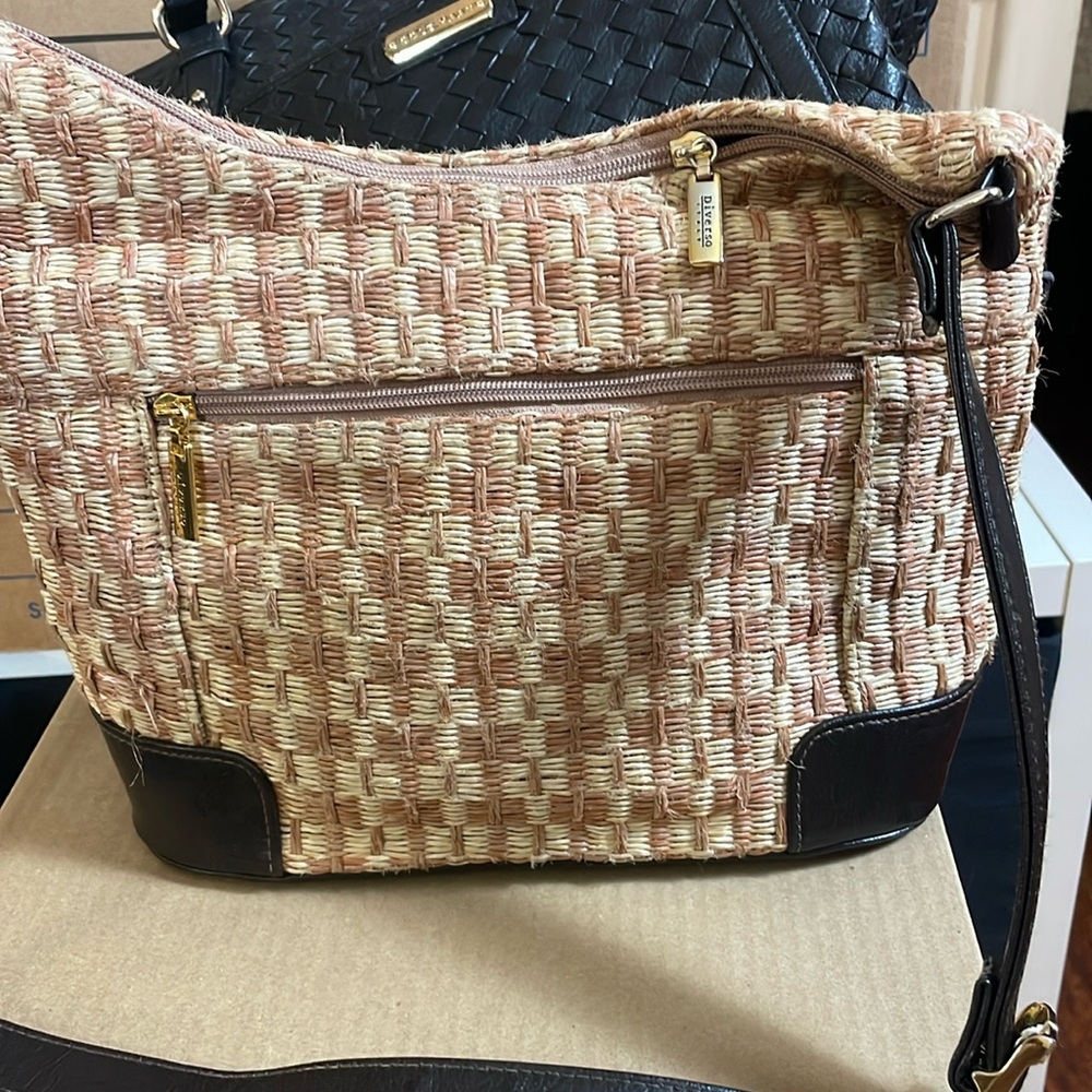New Diverso Woven Shoulder Bag with Leather look Trim